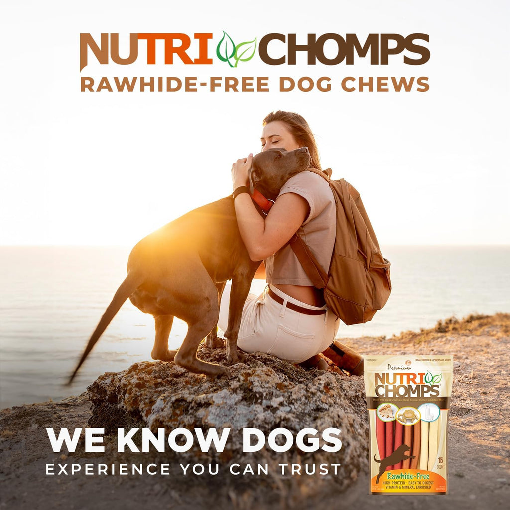 Nutrichomps Dog Chews, 5 Inch Twists, Real Chicken, Peanut Butter and Milk Flavors, 15 Count, Easy to Digest, Rawhide Free Dog Treats, Long Lasting, Vitamin and Mineral Enriched