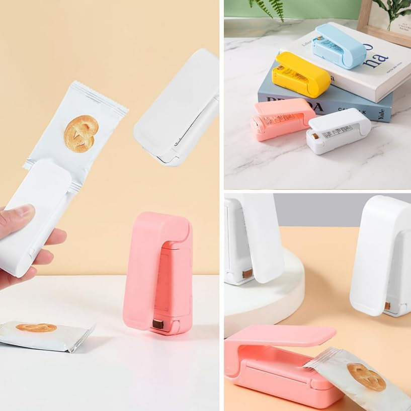 Portable Mini Sealing Machine, 2026 Upgrade Mini Bag Sealer 2 in 1 Sealer and Cutter Handheld Heat Vacuum Sealer Portable Resealer Machine for Plastic Bags Food Storage Snacks Freshness (Pink, 1Pcs)