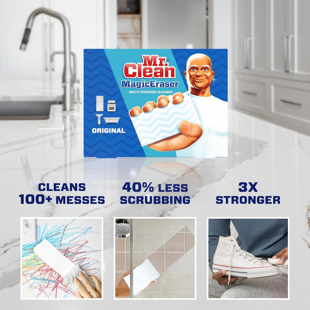 Magic Eraser Original Cleaning Pads, Multi Purpose Cleaner, Bathroom Cleaning Supplies, All Purpose Cleaner, White, 6 Count
