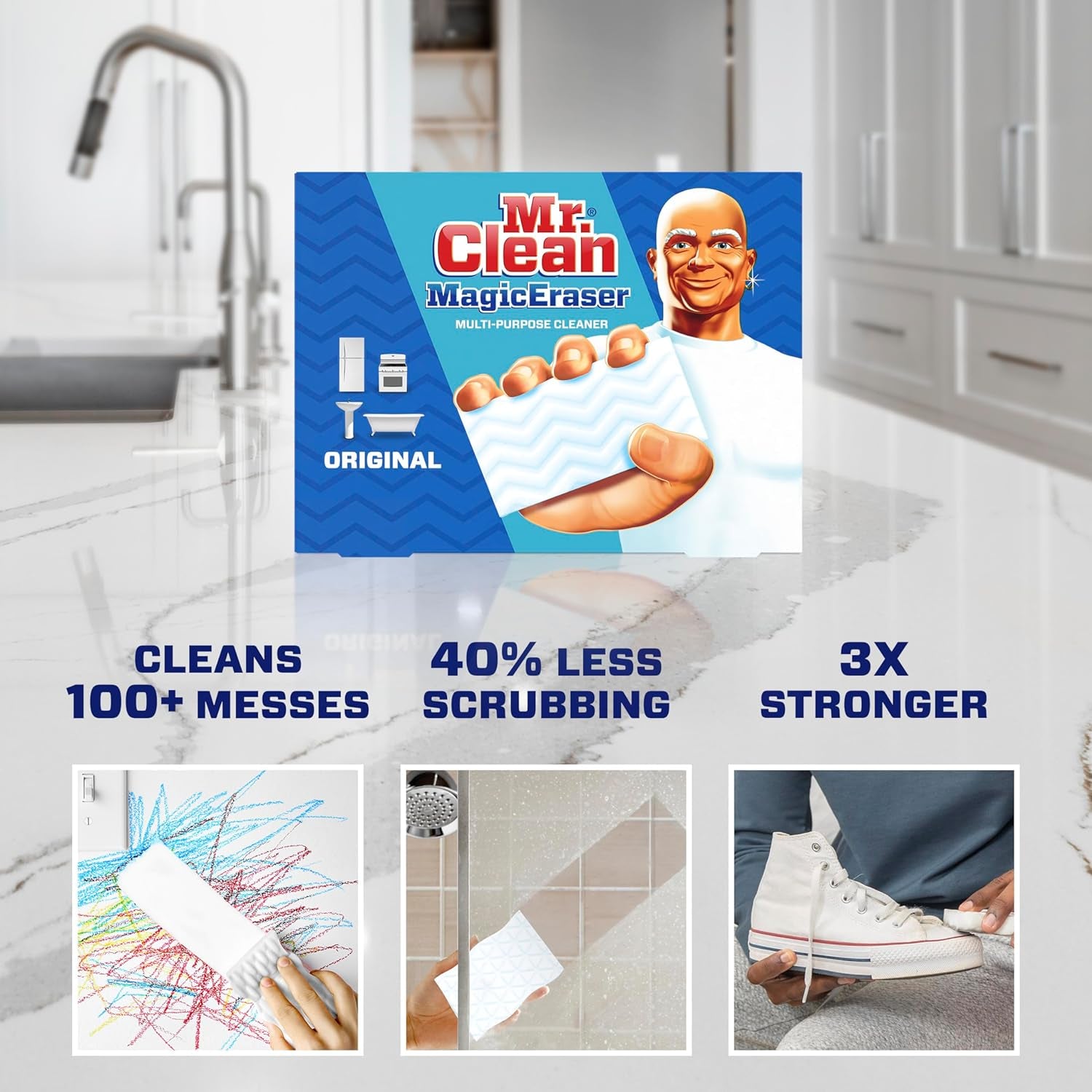 Magic Eraser Original Cleaning Pads, Multi Purpose Cleaner, Bathroom Cleaning Supplies, All Purpose Cleaner, White, 6 Count