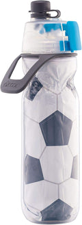Mist 'N Sip Misting Water Bottle 2-In-1 Mist and Sip Function with No Leak Pull Top Spout Reusable Sports Water Bottle - 20 Oz (Soccer)