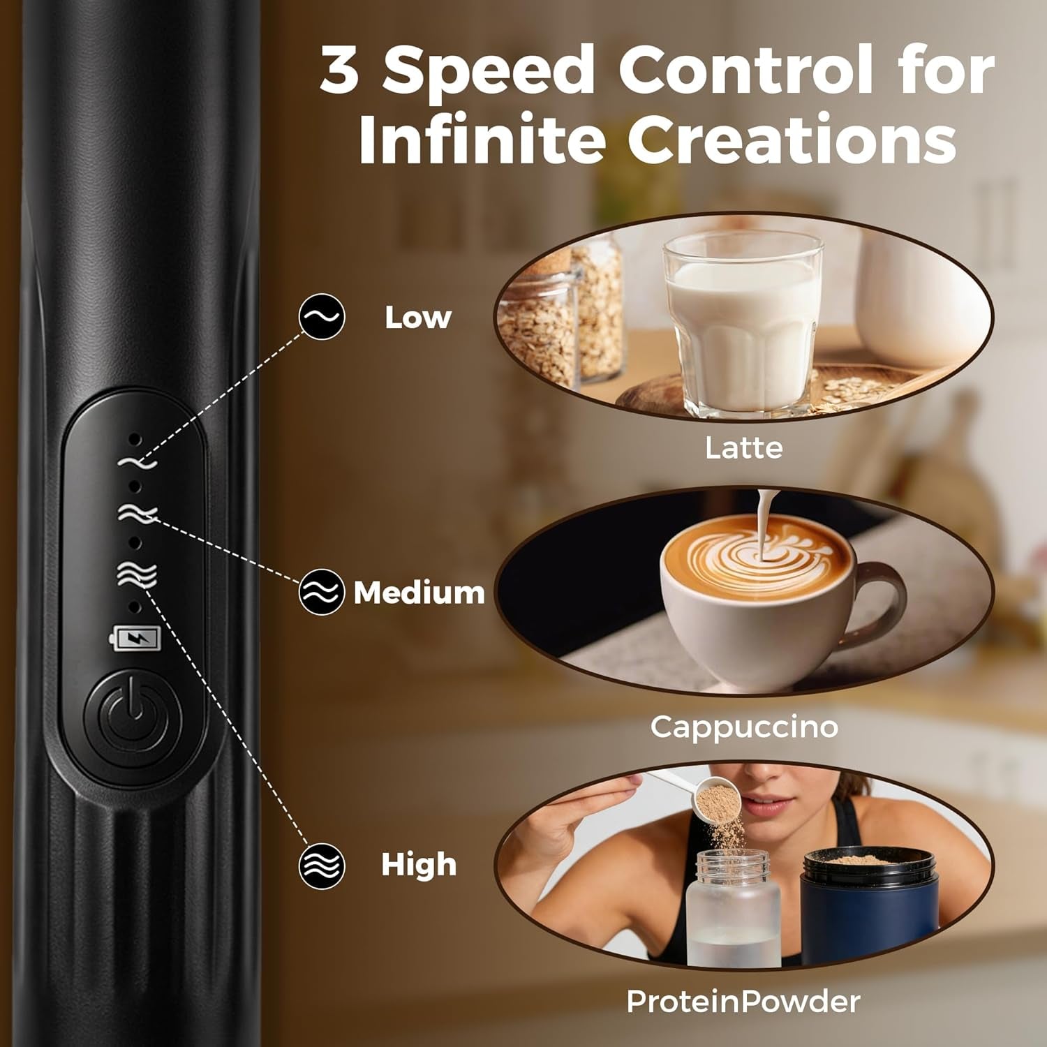 Milk Frother, Rechargeable Electric Foam Maker,Handheld Mixer with Stainless Steel Whisk, Portable Drink Mixer for Coffee Latte Cappuccino, Charging Usb-C,Black