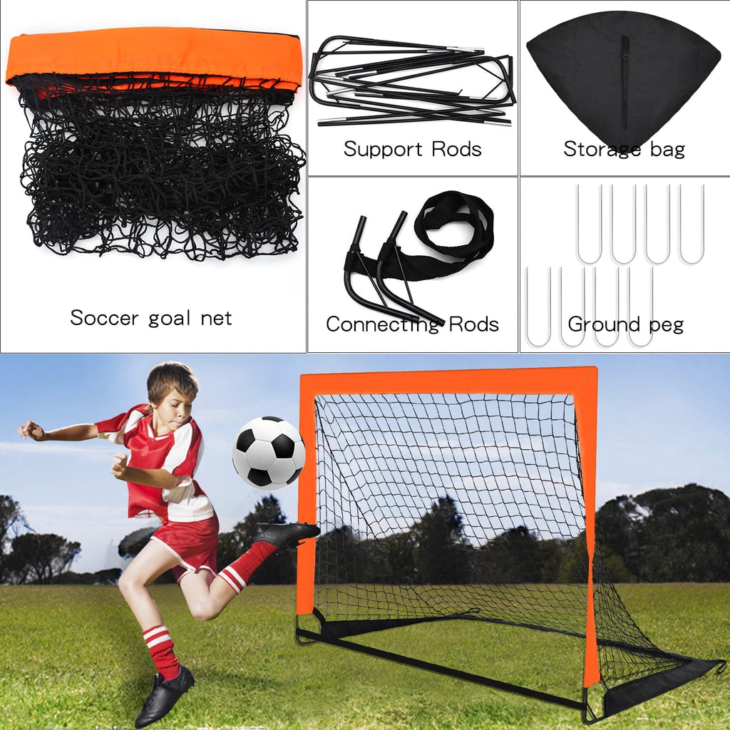 2 Pack 4’ X 3’ Size Portable Kid Soccer Goals for Backyard, Indoor and Outdoor Pop up Soccer Goals, Orange,