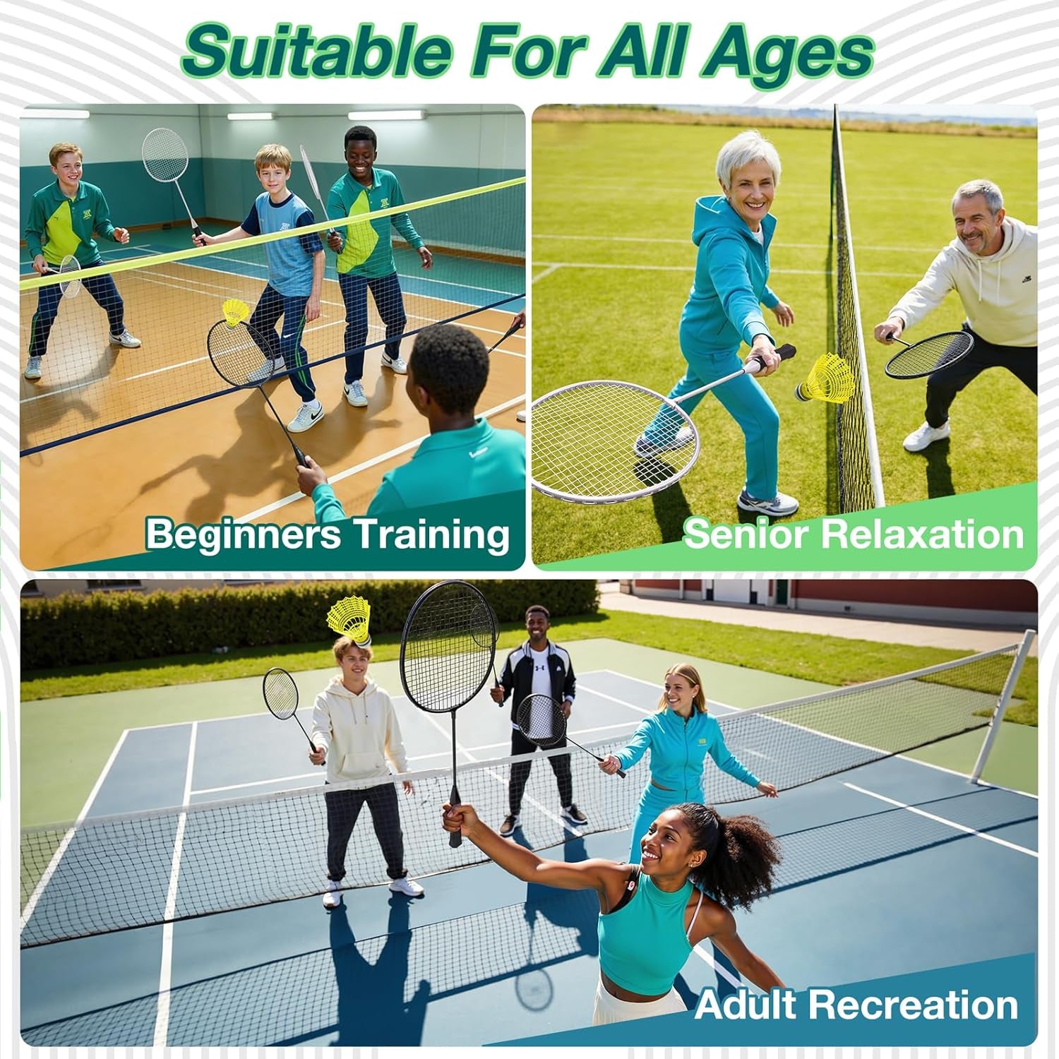 Badminton Rackets Set, Lightweight & Durable Badminton Set (Includes 6/12 Racquets, 6/12 Birdies), Outdoor Backyard & School Games for Adults, Teens, Families and Beginners