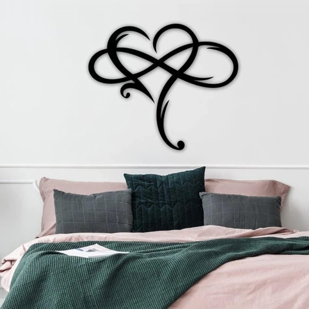 Infinity Heart Wall Decor, Unique Infinity Heart Metal Art Wall Decor Love Sign Steel Wall Plaques Bedroom Ornaments for Home Wedding Decor, Room Living Room Decoration (Black, 15.7X14Inch)