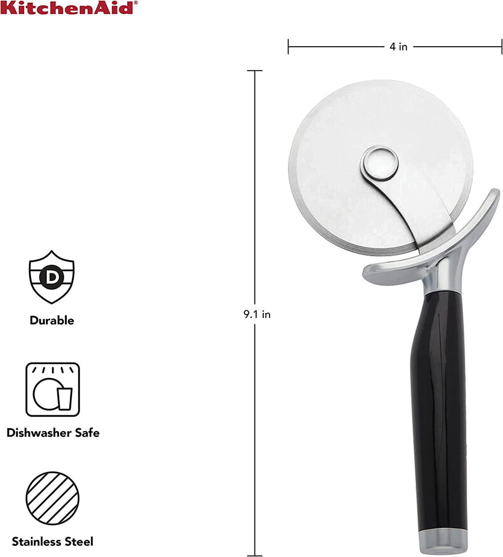 Kitchenaid Classic Pizza Wheel with Sharp Blade for Cutting through Crusts, Pies and More, Built in Finger Guard for Safety and Comfort Grip to Protect Fingers, Dishwasher Safe, 9-Inch, Black