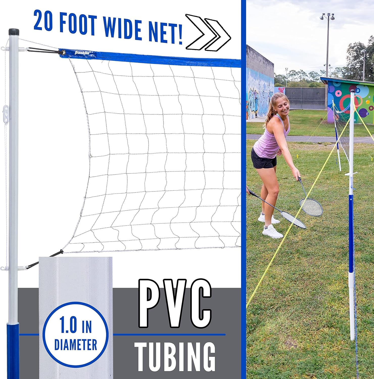 Franklin Sports Badminton Set - Portable Badminton Set - Adult and Kids Badminton Net - Perfect Backyard/Lawn Game - Includes 4 Badminton Racquets - Recreational