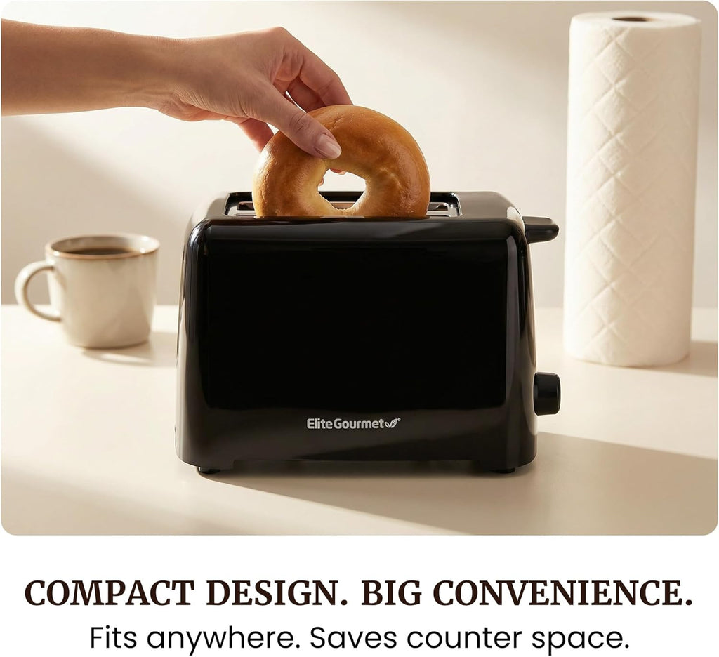 2-Slice Cool Touch Toaster – 6 Browning Levels, Extra Wide 1.25” Slots for Bagels & Thick Bread, Cancel Function, Compact, ETL Certified, Black