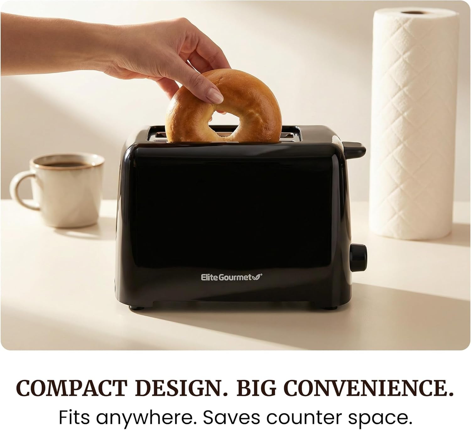 2-Slice Cool Touch Toaster – 6 Browning Levels, Extra Wide 1.25” Slots for Bagels & Thick Bread, Cancel Function, Compact, ETL Certified, Black
