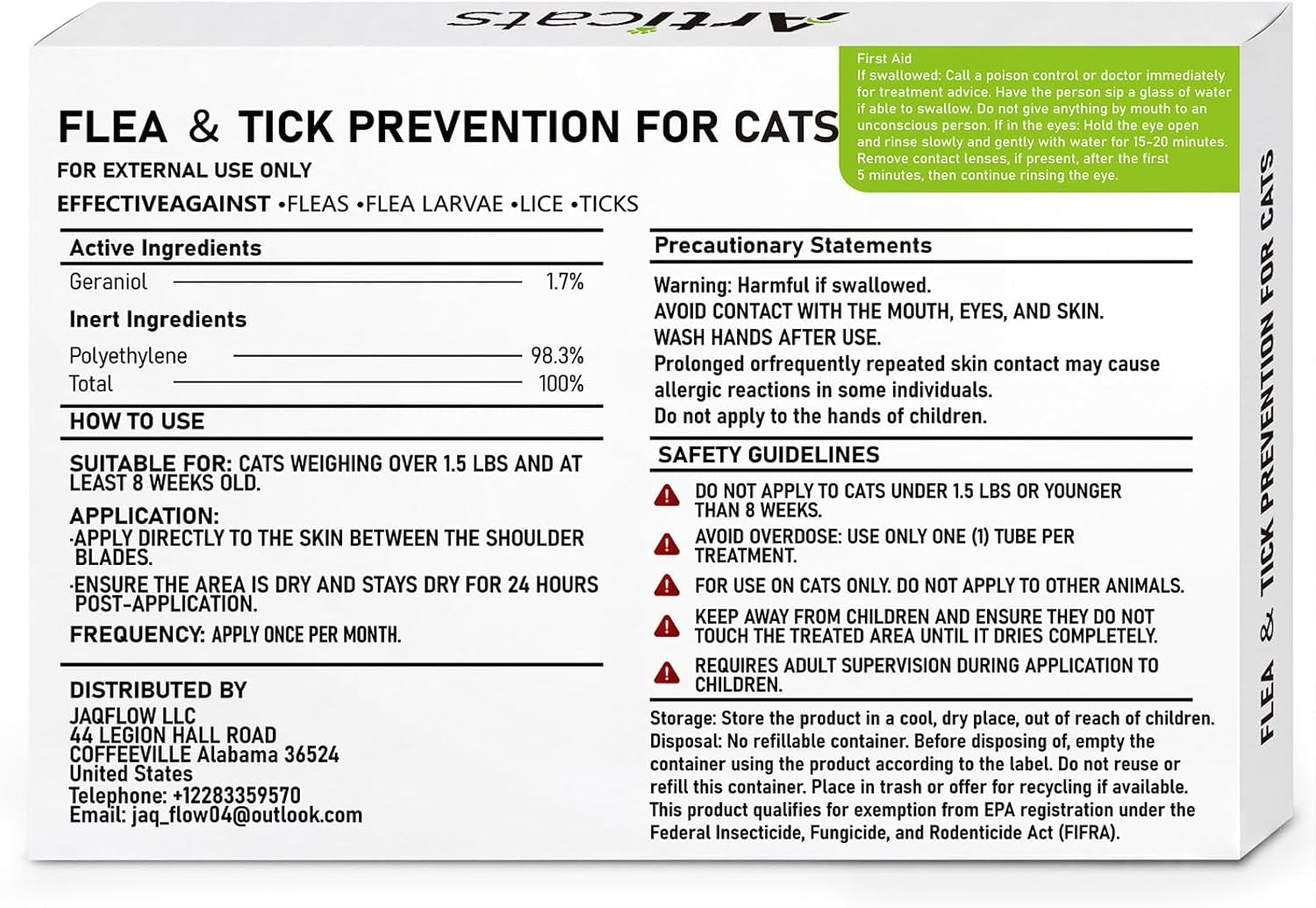 Flea and Tick Prevention for Cats & Kittens, Topical Cat Flea and Tick Treatment – Fast-Acting & Long-Lasting 6-Dose Supply