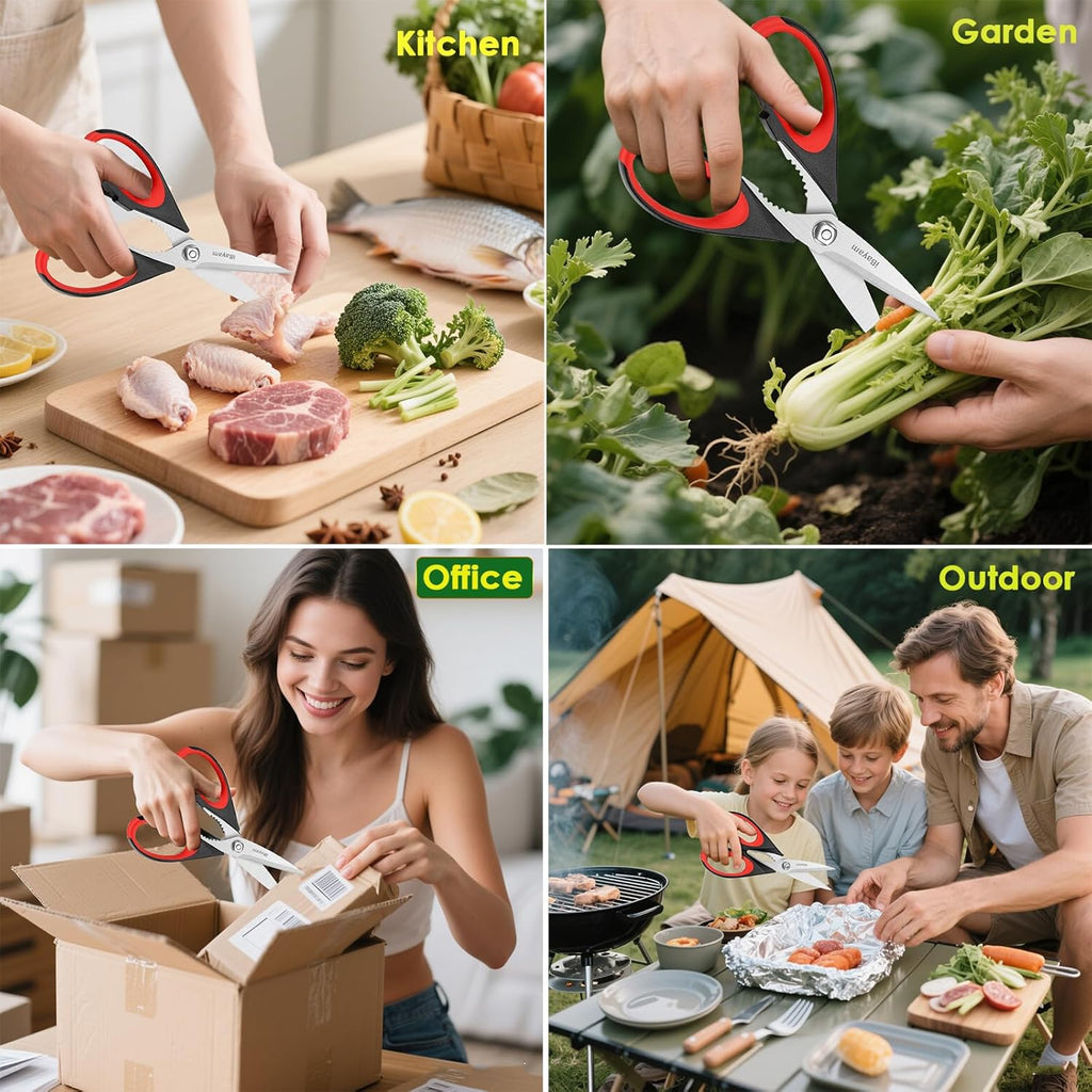 Kitchen Scissors All Purpose Heavy Duty 2 Pack with Protective Sheath, Stainless Steel Shears Kitchen Utensils Set for Cutting Food Cooking Meat Poultry Dishwasher Safe Soft Comfort-Grip