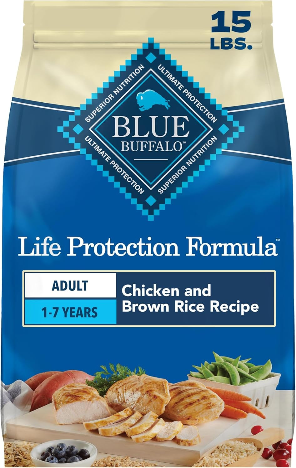 Life Protection Formula Adult Dry Dog Food, Helps Build and Maintain Strong Muscles, Made with Natural Ingredients, Chicken & Brown Rice Recipe, 15-Lb. Bag
