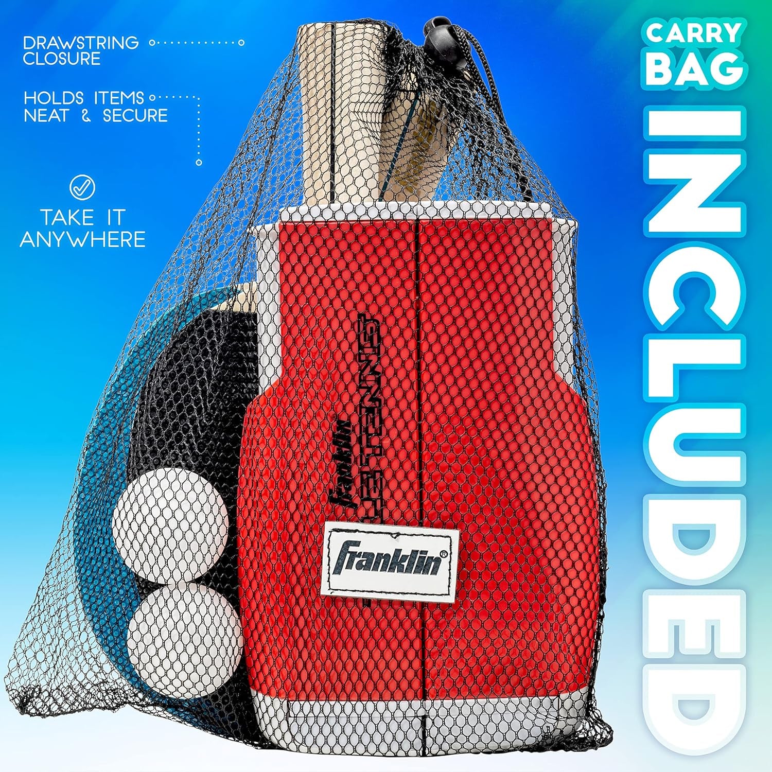 Franklin Sports Table Tennis to Go Portable Ping Pong Set - Table Top Ping Pong Net + (2) Paddles - Ping Pong Balls Included - 2 Players | Portable, Table Top, Ping Pong Net, (2) Paddles