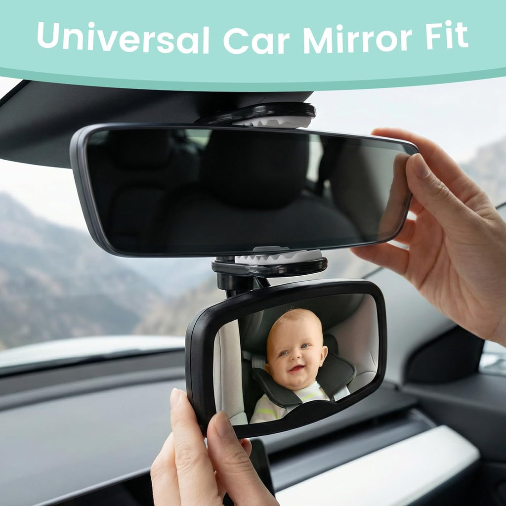 Clip Baby Car Mirror – Rear Facing Car Mirror for Baby, Over-The-Mirror Design, Shatterproof Glass, 360° Swivel, Universal Fit for Rearview Mirror – Toddler Car Safety Essential, Baby Car Accessories