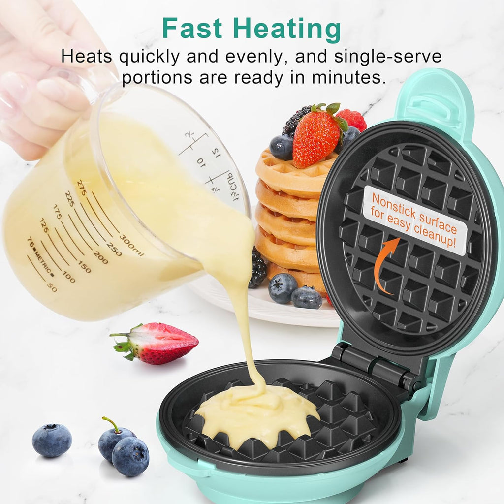 Mini Waffle Maker, 4" Chaffle Maker with Compact Design, Easy to Clean, Non-Stick Surface, Recipe Guide Included, Perfect for Breakfast, Dessert, Sandwich, or Other Snacks