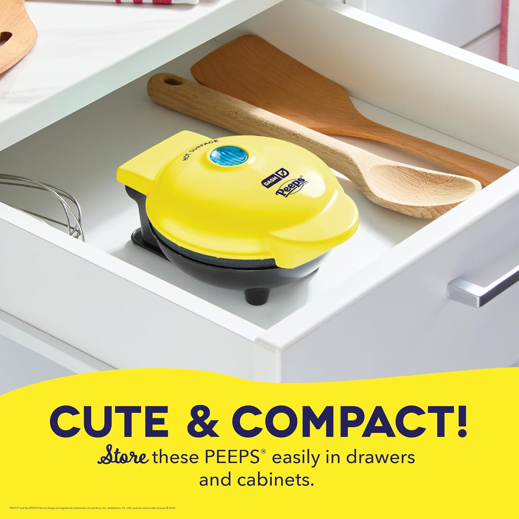 & PEEPS® Mini Waffle Maker- Mini Machine for Creative Homemade Treats - Nonstick Iron with Unique Print Design - Stylish Waffle Machine - Yellow Chick