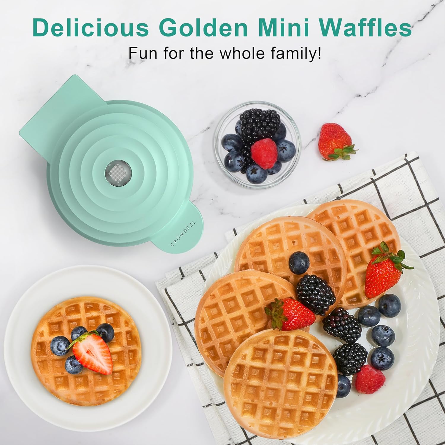 Mini Waffle Maker, 4" Chaffle Maker with Compact Design, Easy to Clean, Non-Stick Surface, Recipe Guide Included, Perfect for Breakfast, Dessert, Sandwich, or Other Snacks
