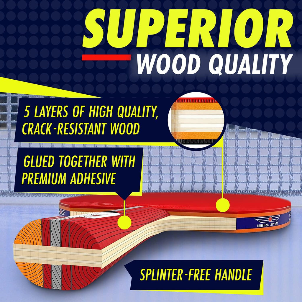 Professional Ping Pong Paddle Sets - 2 Player or 4 Player Table Tennis Paddles, Retractable Net, Pingpong Balls and Carry Bag Storage Case - Table Tennis Equipment & Ping Pong Accessories