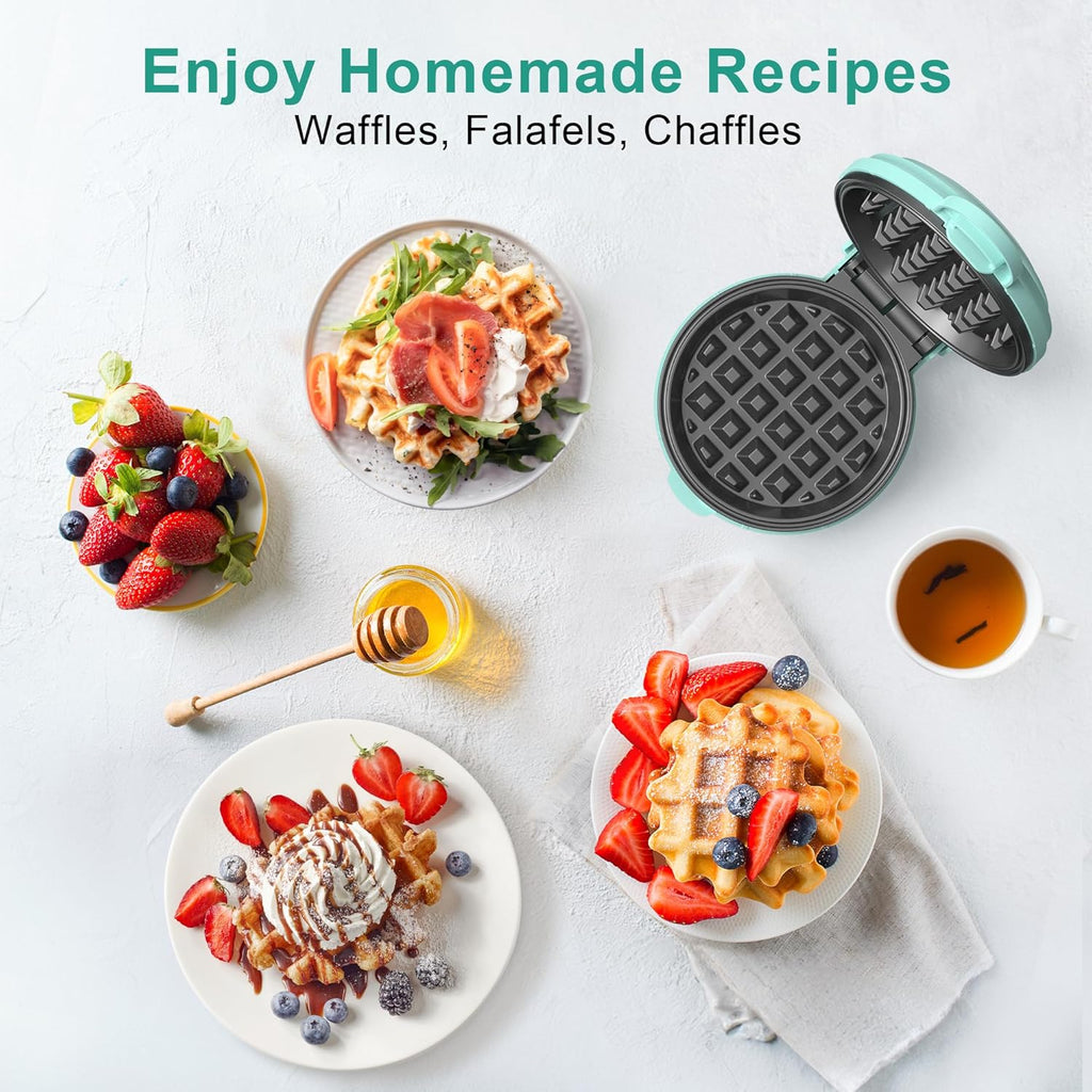 Mini Waffle Maker, 4" Chaffle Maker with Compact Design, Easy to Clean, Non-Stick Surface, Recipe Guide Included, Perfect for Breakfast, Dessert, Sandwich, or Other Snacks