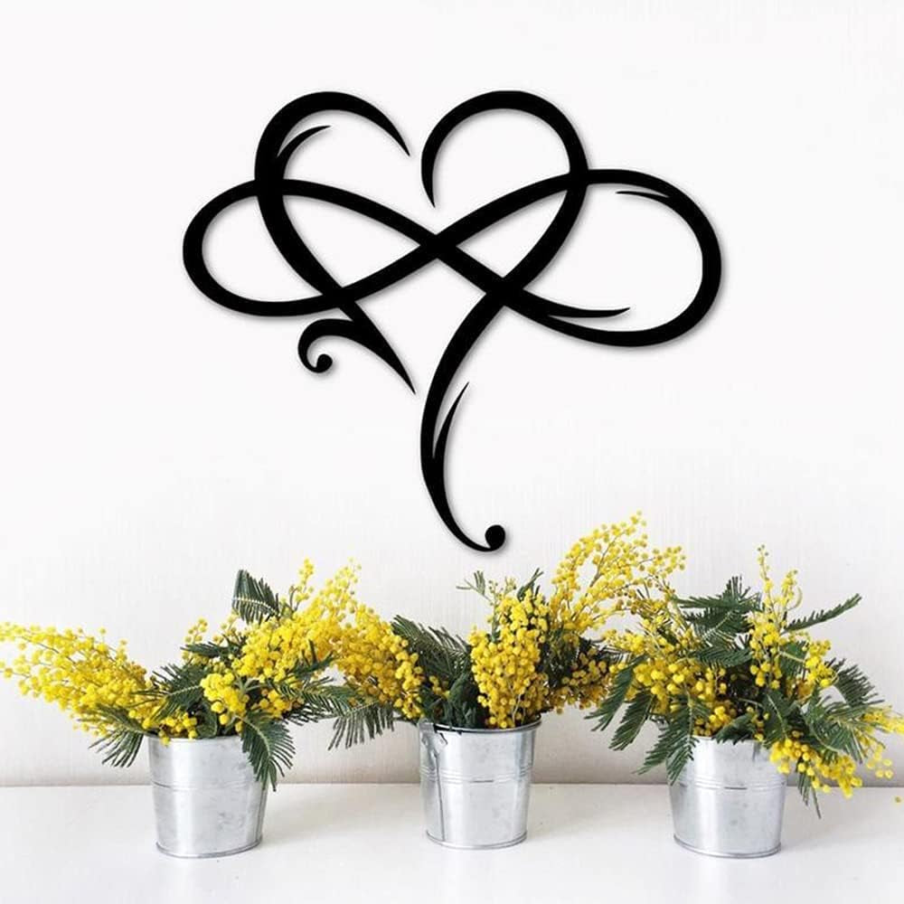 Infinity Heart Wall Decor, Unique Infinity Heart Metal Art Wall Decor Love Sign Steel Wall Plaques Bedroom Ornaments for Home Wedding Decor, Room Living Room Decoration (Black, 15.7X14Inch)
