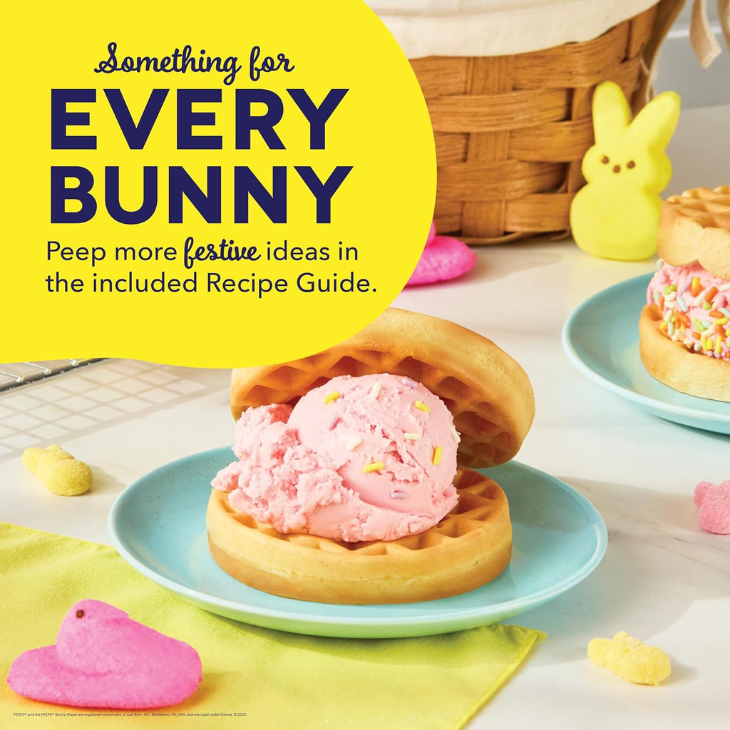& PEEPS® Mini Waffle Maker- Mini Machine for Creative Homemade Treats - Nonstick Iron with Unique Print Design - Stylish Waffle Machine - Yellow Chick