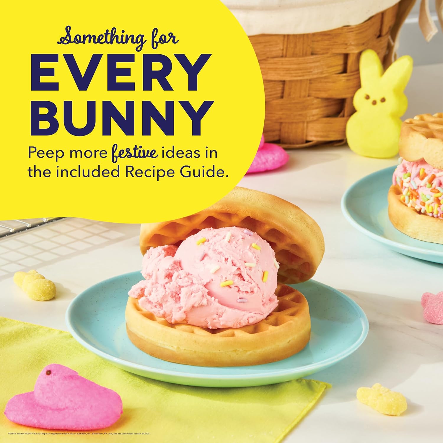 & PEEPS® Mini Waffle Maker- Mini Machine for Creative Homemade Treats - Nonstick Iron with Unique Print Design - Stylish Waffle Machine - Yellow Chick