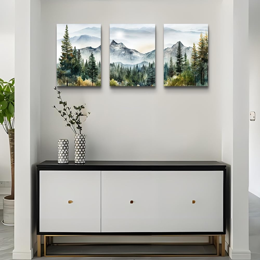 Wall Art for Living Room Modern Wall Decor for Bedroom Office Decor Abstract Mountain Forest Landscapes Ink Painting 3 Piece Framed Canvas Art Prints Ready to Hang Wall Pictures Home Decor