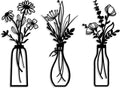 3 Pieces Metal Flowers Wall Arts - Rustic Farmhouse Decor Black Minimalist Flower Wall Decors for Living Room Bathroom Bedroom Dining Room - Housewarming Gifts(Black, Vase-C)
