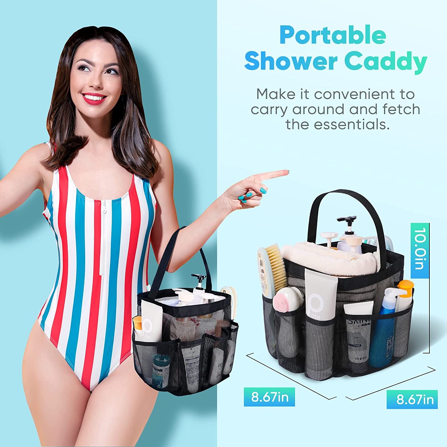 Mesh Shower Caddy Portable for College Dorm Room Essentials, Shower Caddy Dorm with 8-Pocket Large Capacity for Beach, Swimming, Gym, Travel Essentials