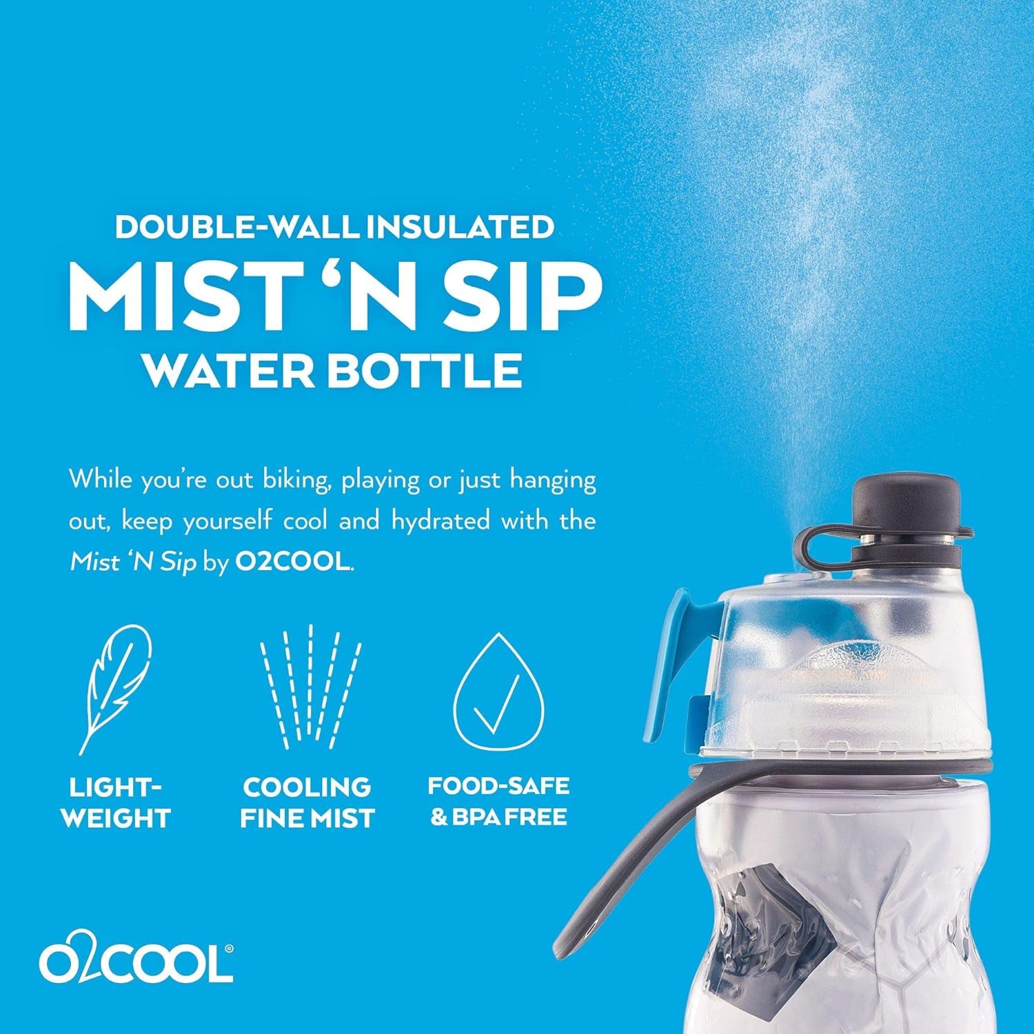 Mist 'N Sip Misting Water Bottle 2-In-1 Mist and Sip Function with No Leak Pull Top Spout Reusable Sports Water Bottle - 20 Oz (Soccer)