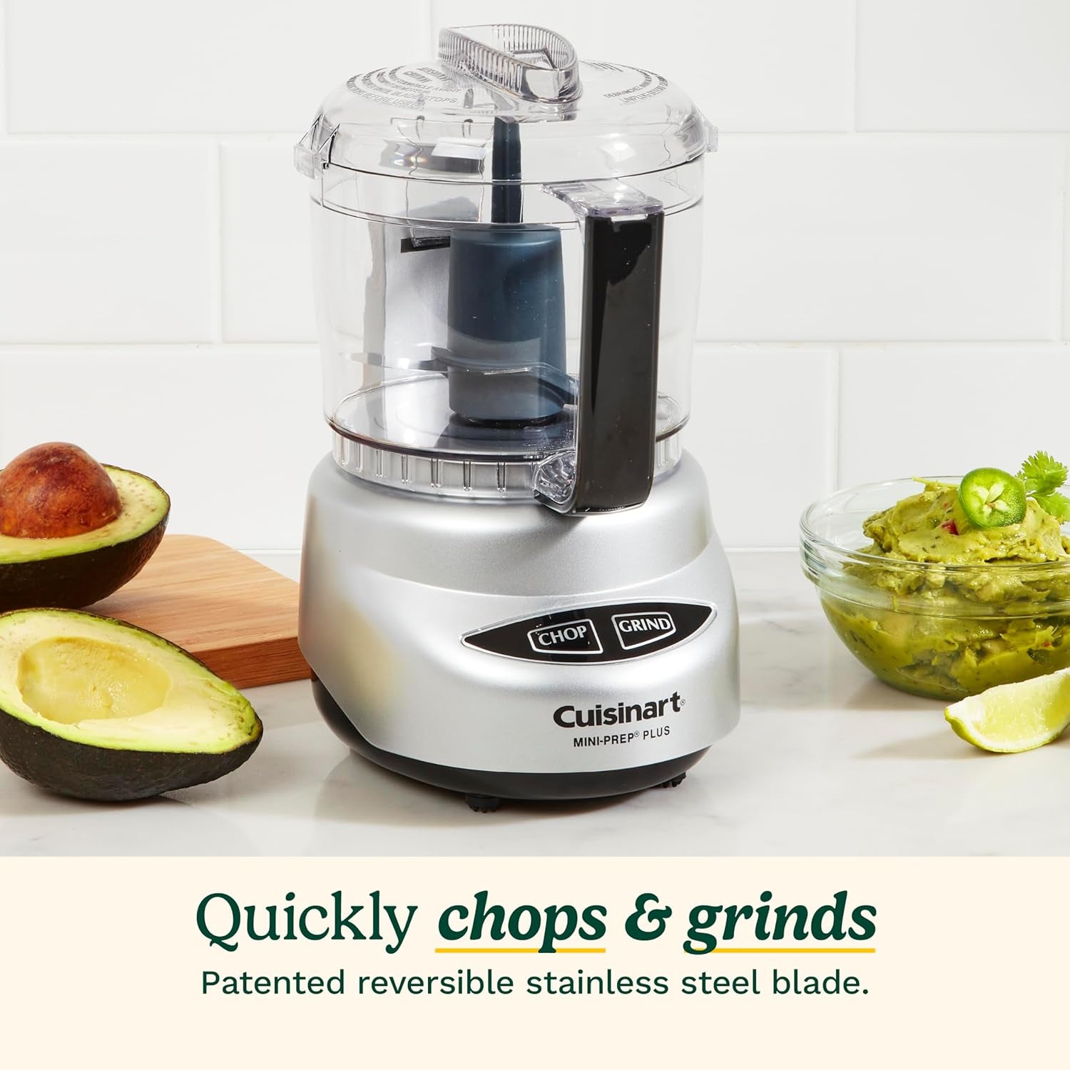 Mini-Prep plus Food Processor, 24-Ounce Mini Food Processor to Chop Herbs, Vegetables, and Hard Cheese, 24-Ounce Work Bowl, Reversible Stainless Steel Blade, DLC-2ABC, Brushed Chrome