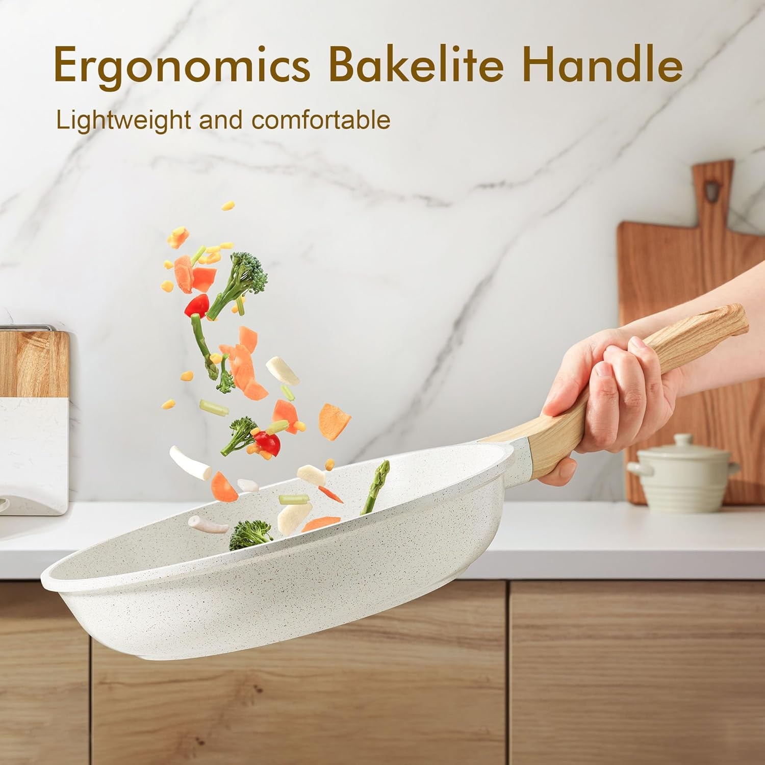 Nonstick Ceramic Frying Pan Skillet, 9.5 Inch Omelet Pan, Healthy Non Toxic Chef Pan, Induction Compatible Egg Pan with Heat Resistant Handle, Pfas-Free