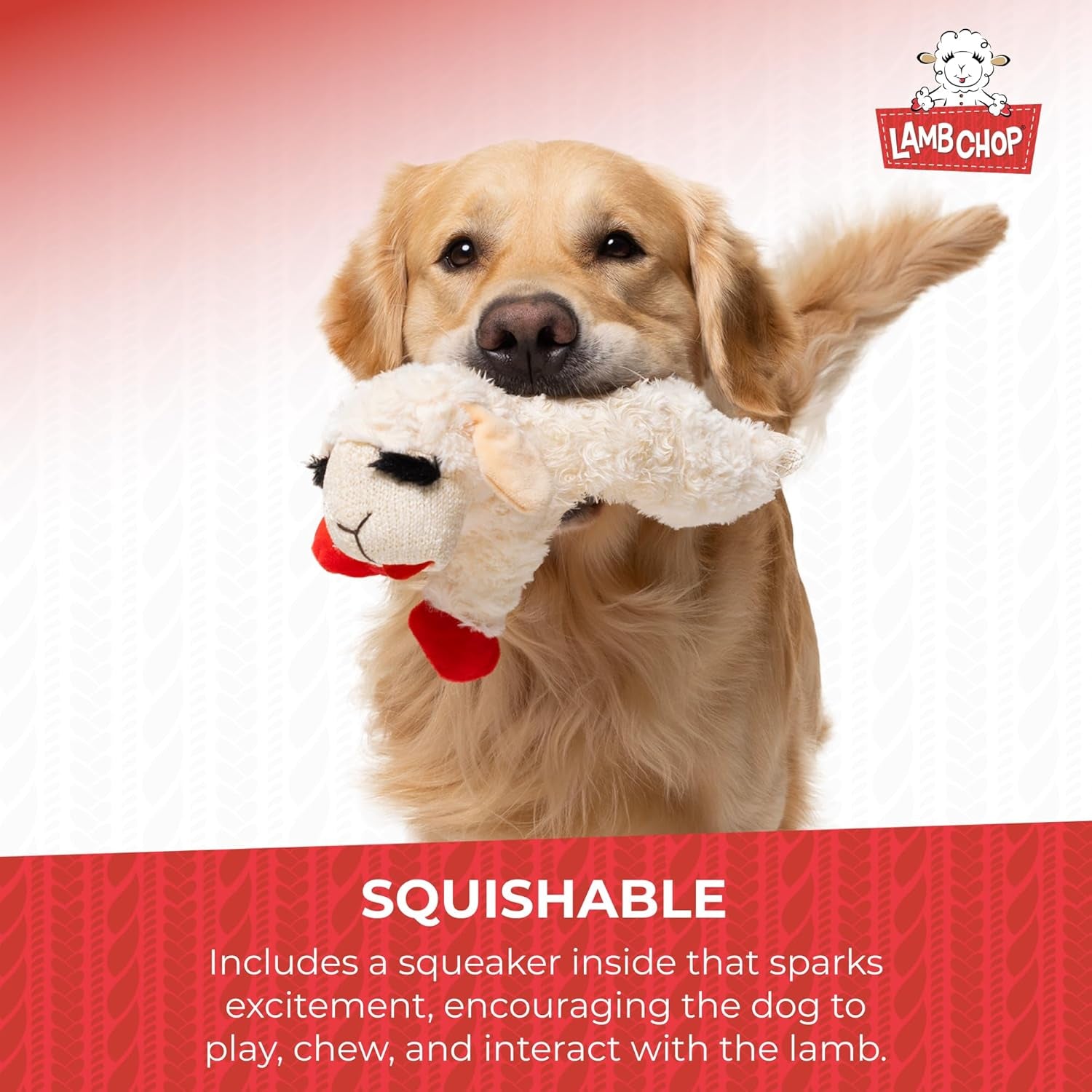 Lamb Chop Dog Plush Toy - Squeaky Toy for Small & Medium Dogs - Extra Soft Plush - Stuffed Animal for Cuddling & Playing (10", Cream, 5 Squeakers)
