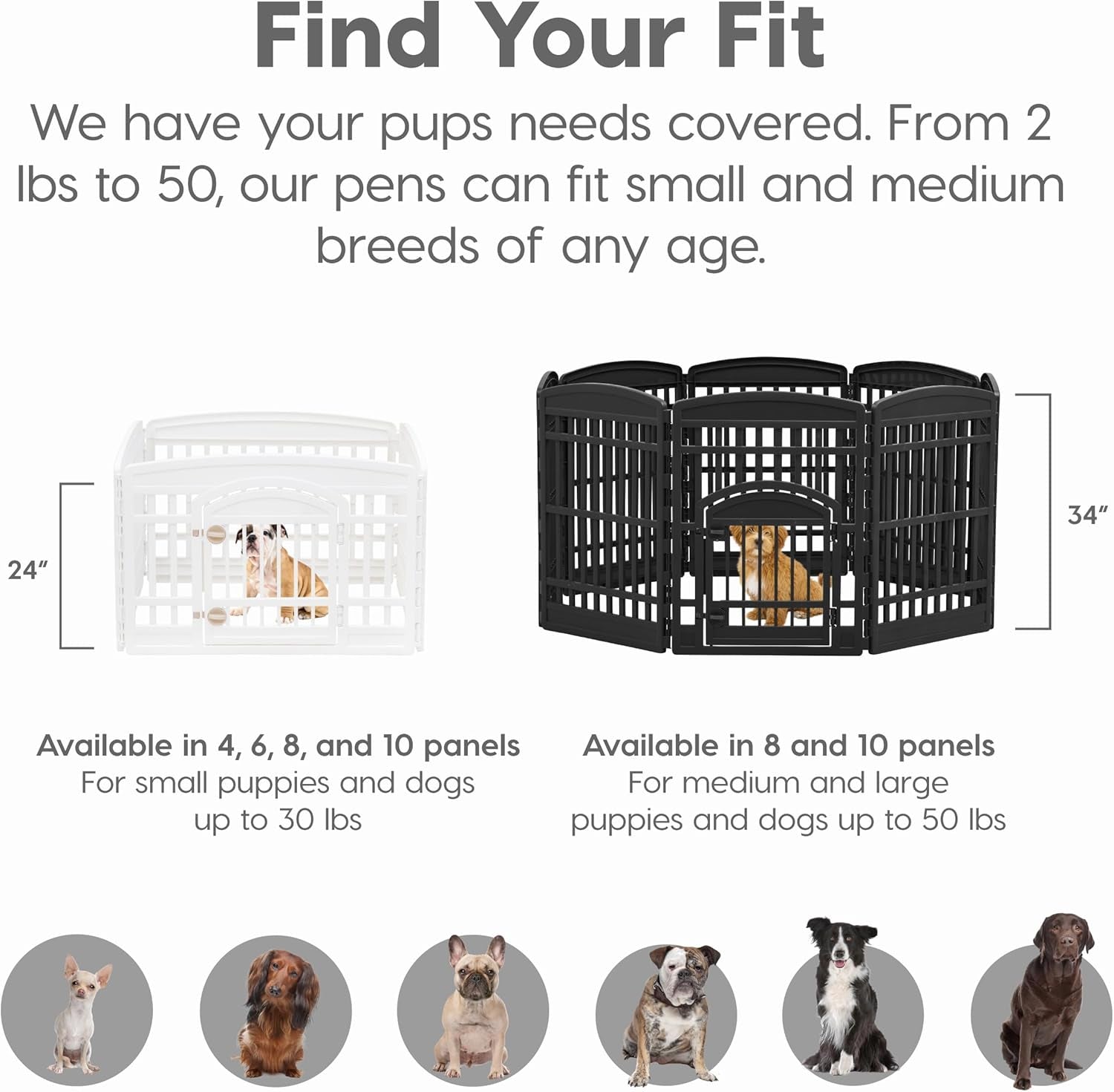Dog Playpen with Door, 24” 4 Panel Pet Exercise Pen – Indoor Outdoor Puppy Play Pen, Portable Plastic Pet Fence for Small Medium Dogs, Foldable 35” X 35” X 24”, White