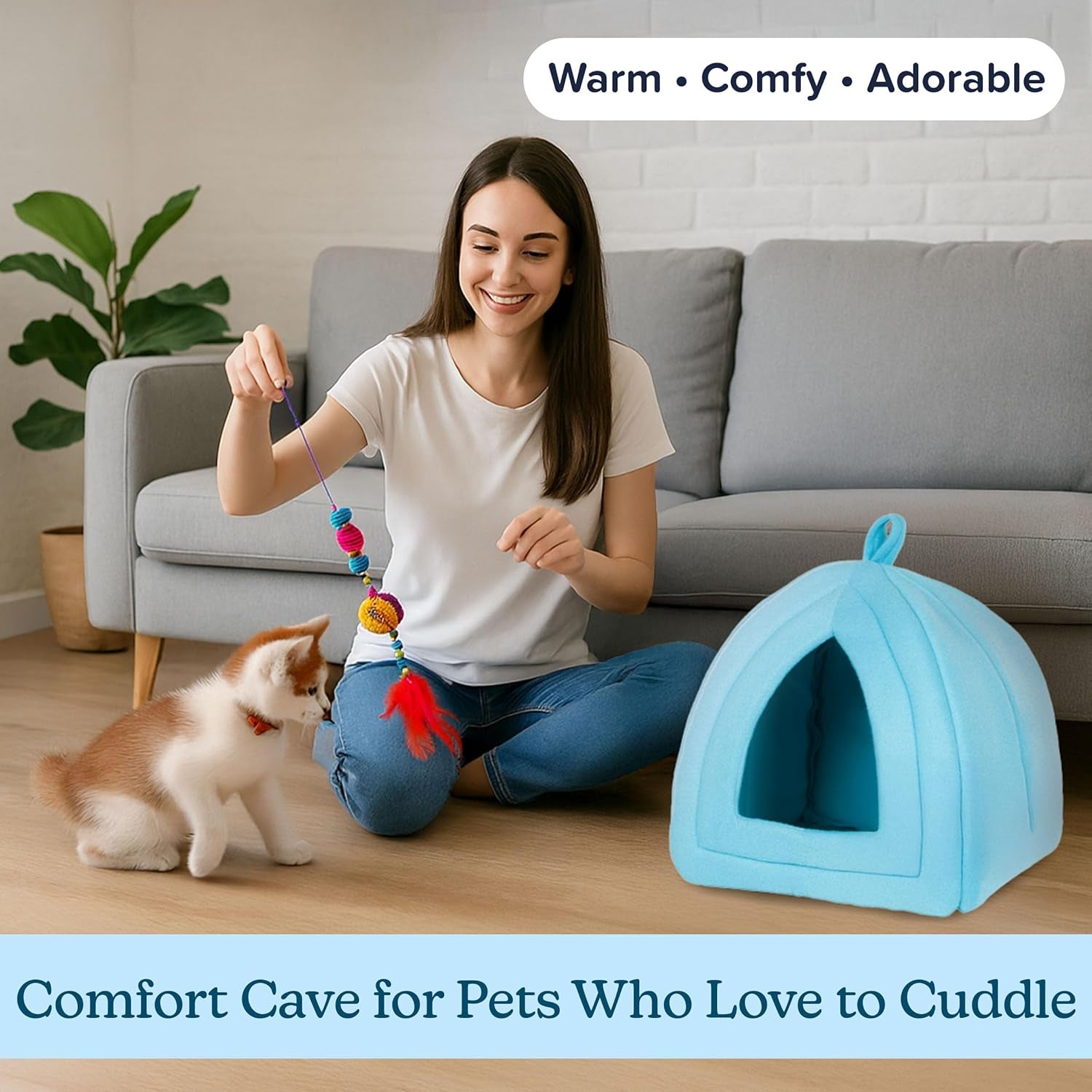 Cat House - Indoor Cat Bed with Removable Foam Cushion - Pet Tent for Kittens, Rabbits, Guinea Pigs, and Other Small Animals by