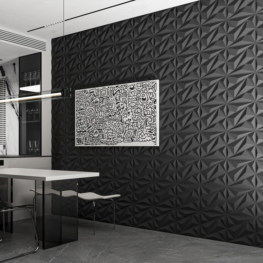 33 Pack 3D Wall Panel Diamond for Interior Wall Décor, PVC Flower Textured Wall Panels for Living Room Lobby Bedroom Hotel Office, Black, 12''X12'' Cover 32.Sq.Ft.