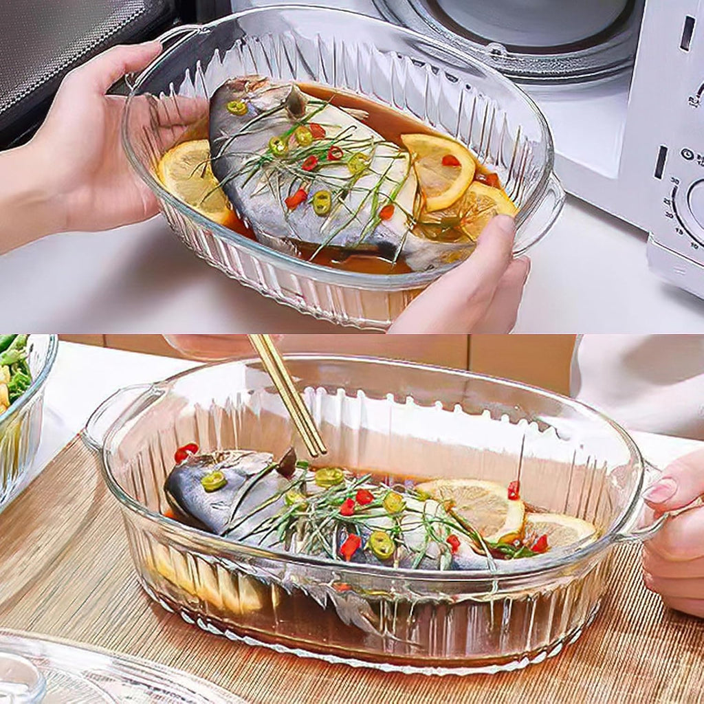 4-Piece Glass Casserole Baking Dish, Set of 2 Casseroles with Glass Lids, 1.9 Qt and 3 Qt