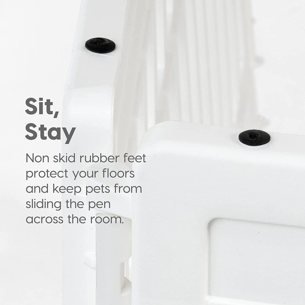 Dog Playpen with Door, 24” 4 Panel Pet Exercise Pen – Indoor Outdoor Puppy Play Pen, Portable Plastic Pet Fence for Small Medium Dogs, Foldable 35” X 35” X 24”, White