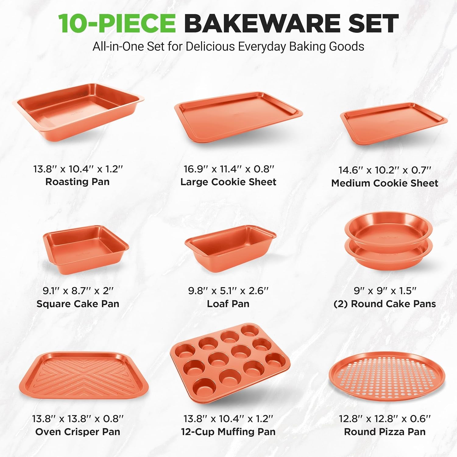 10-Piece Oven Baking Pans Set - Deluxe Carbon Steel Bakeware Set with Non-Stick Gray Coating inside and Out, Dishwasher Safe & PFOA, PFOS, PTFE Free