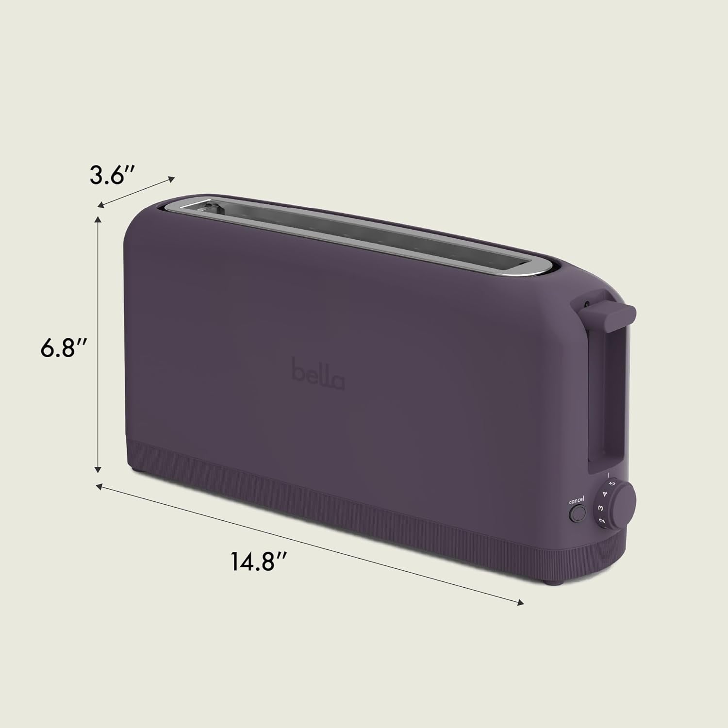 2 Slice Slim Toaster, Fits-Anywhere™ Kitchenware, 6 Setting Shade Control with Reheat & Cancel Buttons, Fits Sourdough, 10” Long Slot, anti Jam & Auto Shutoff, 900 Watt, Plum