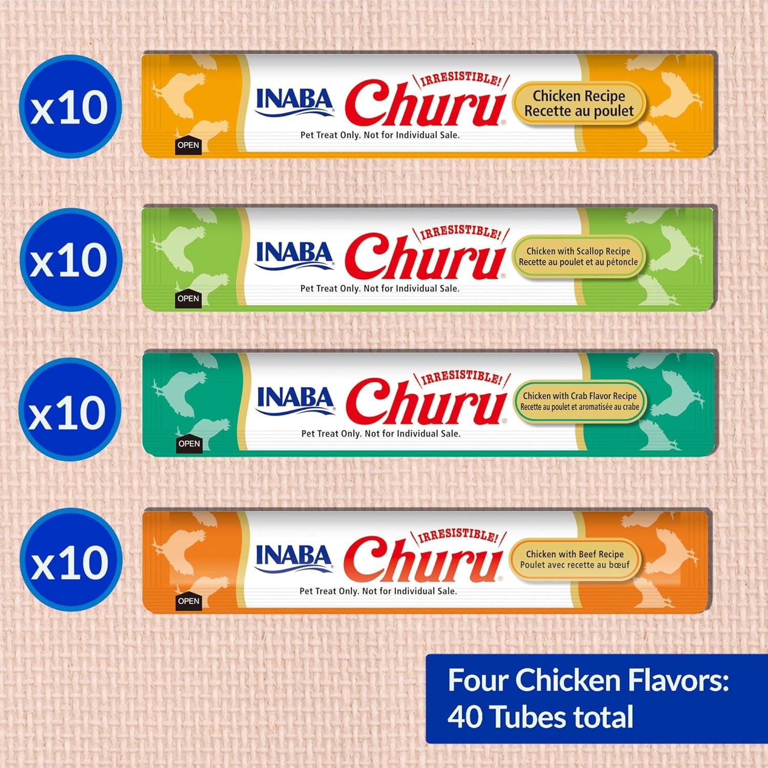 Churu Cat Treats, Lickable, Squeezable Creamy Purée Cat Treat with Green Tea Extract & Taurine, 0.5 Ounces Each Tube, 40 Tubes, Chicken Variety Box