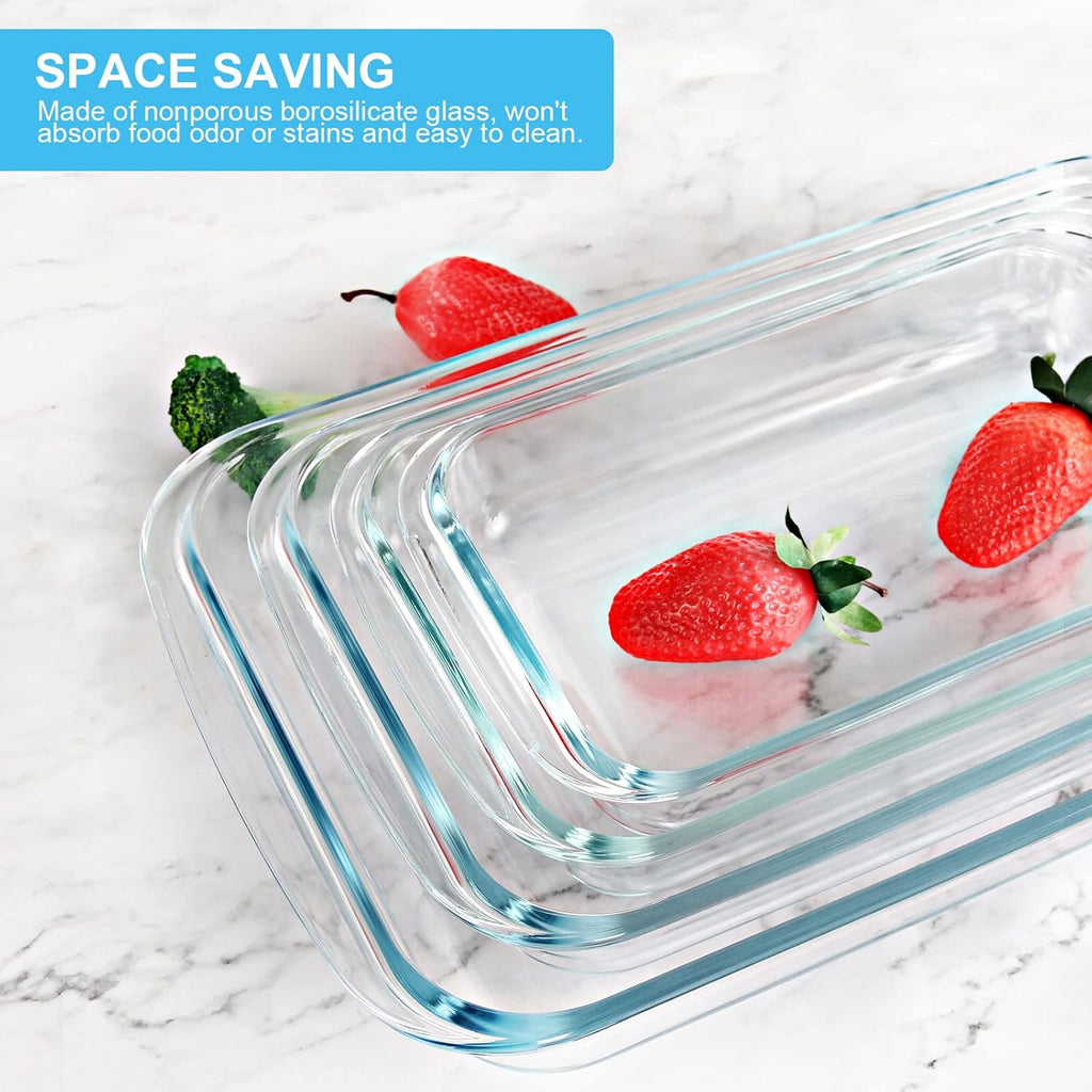 8 Pieces Glass Baking Dish with Lids Rectangular Glass Baking Pan Bakeware Set with Lids, Baking Pans for Lasagna, Leftovers, Cooking, Kitchen, Fridge-To-Oven, Gray