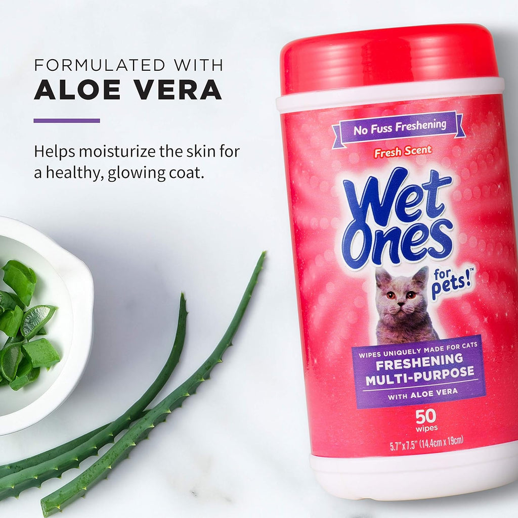 for Cats Freshening Wipes, Multi-Purpose Cat Grooming Wipes with Aloe Vera, Helps Remove Dirt, Odor, and Dander between Baths, Fresh Scent, 50 Count
