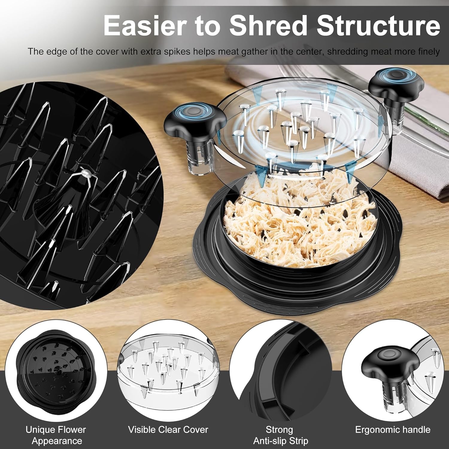 Chicken Shredder Tool Twist Large Chicken Breast Shredder with Brush&Fork, Visible Meat Shredder Machine, Strong Anti-Slip Strip, Ergonomic Handle, BPA Free, Suitable for Pork Beef Chicken