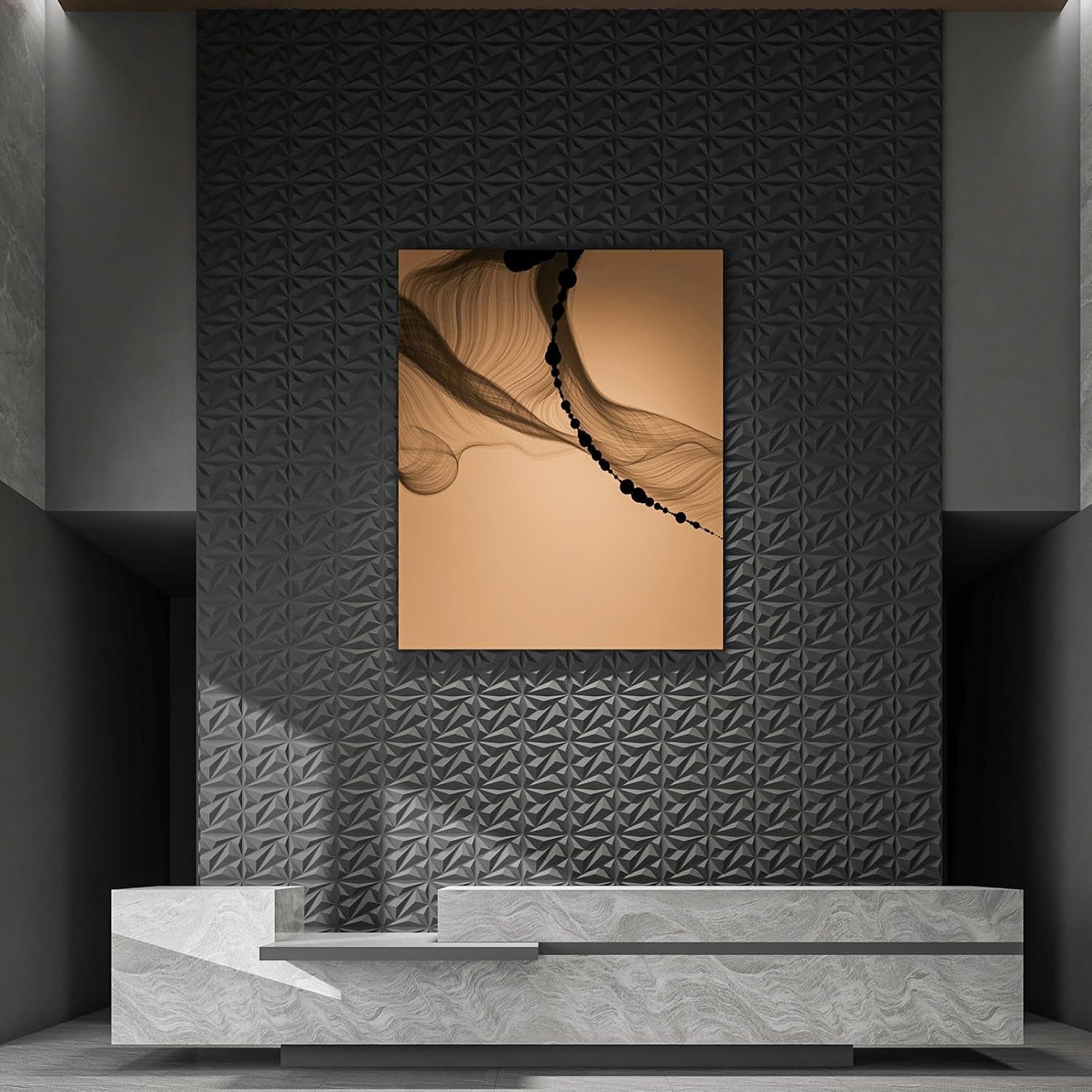 33 Pack 3D Wall Panel Diamond for Interior Wall Décor, PVC Flower Textured Wall Panels for Living Room Lobby Bedroom Hotel Office, Black, 12''X12'' Cover 32.Sq.Ft.
