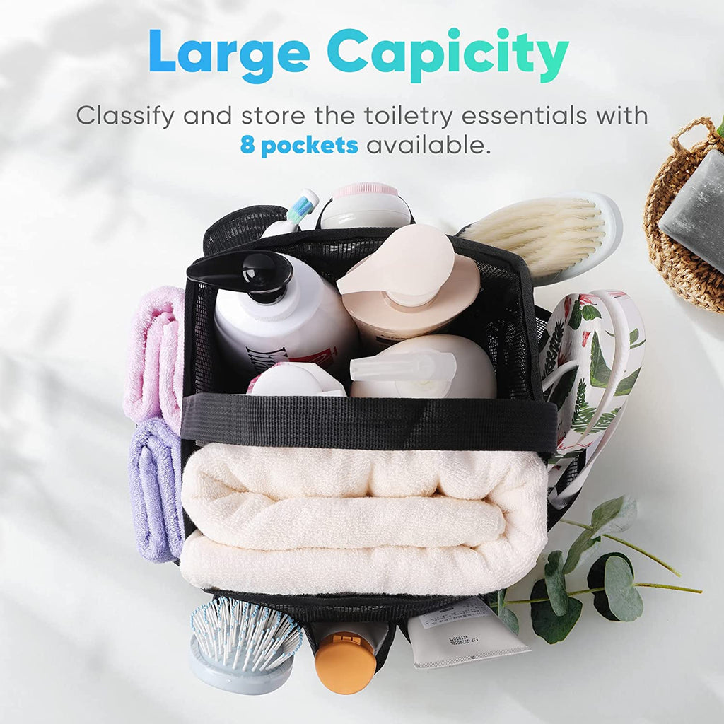 Mesh Shower Caddy Portable for College Dorm Room Essentials, Shower Caddy Dorm with 8-Pocket Large Capacity for Beach, Swimming, Gym, Travel Essentials