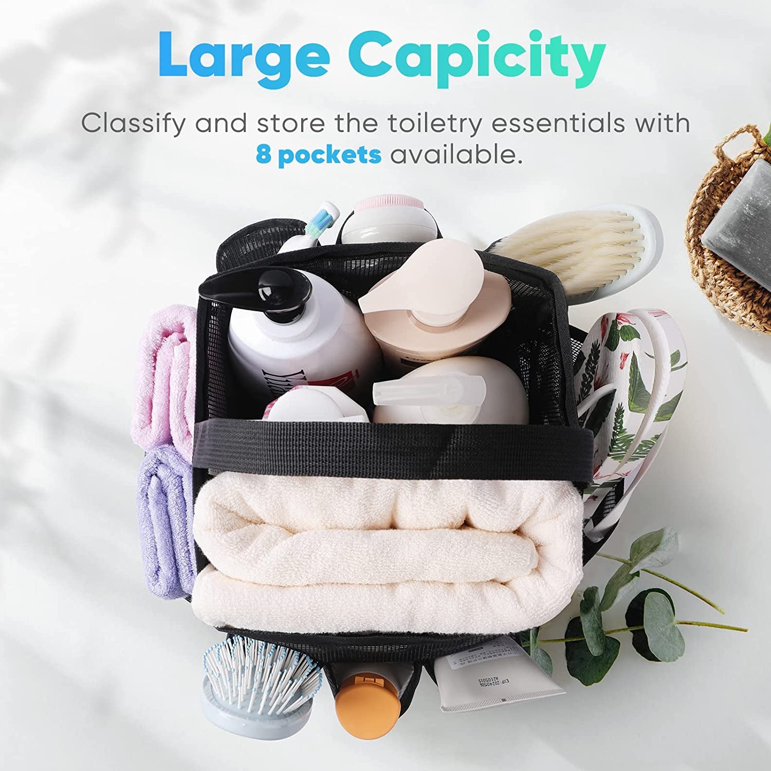 Mesh Shower Caddy Portable for College Dorm Room Essentials, Shower Caddy Dorm with 8-Pocket Large Capacity for Beach, Swimming, Gym, Travel Essentials