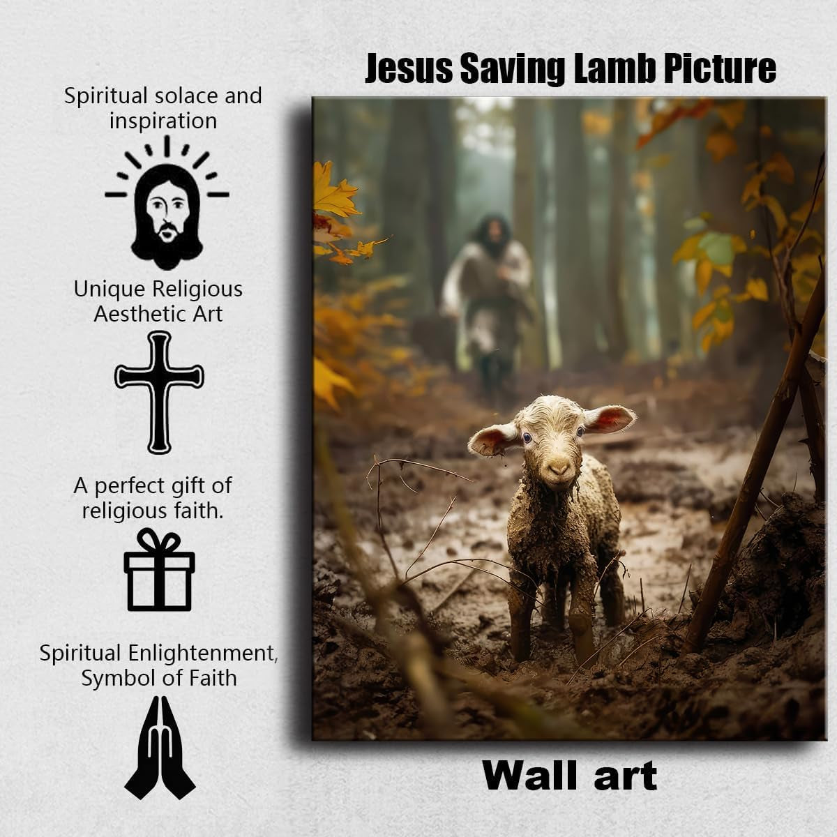 Religious Wall Decor for Prayer Room Christian Wall Art for Christmas Decorations Indoor Jesus and Lamb Canvas Wall Prints Jesus Running after Lost Lamb Picture for Home Decor Baptism Gifts for Boys-Girl Serenity Prayer Wall Art Christian Gifts for Women,
