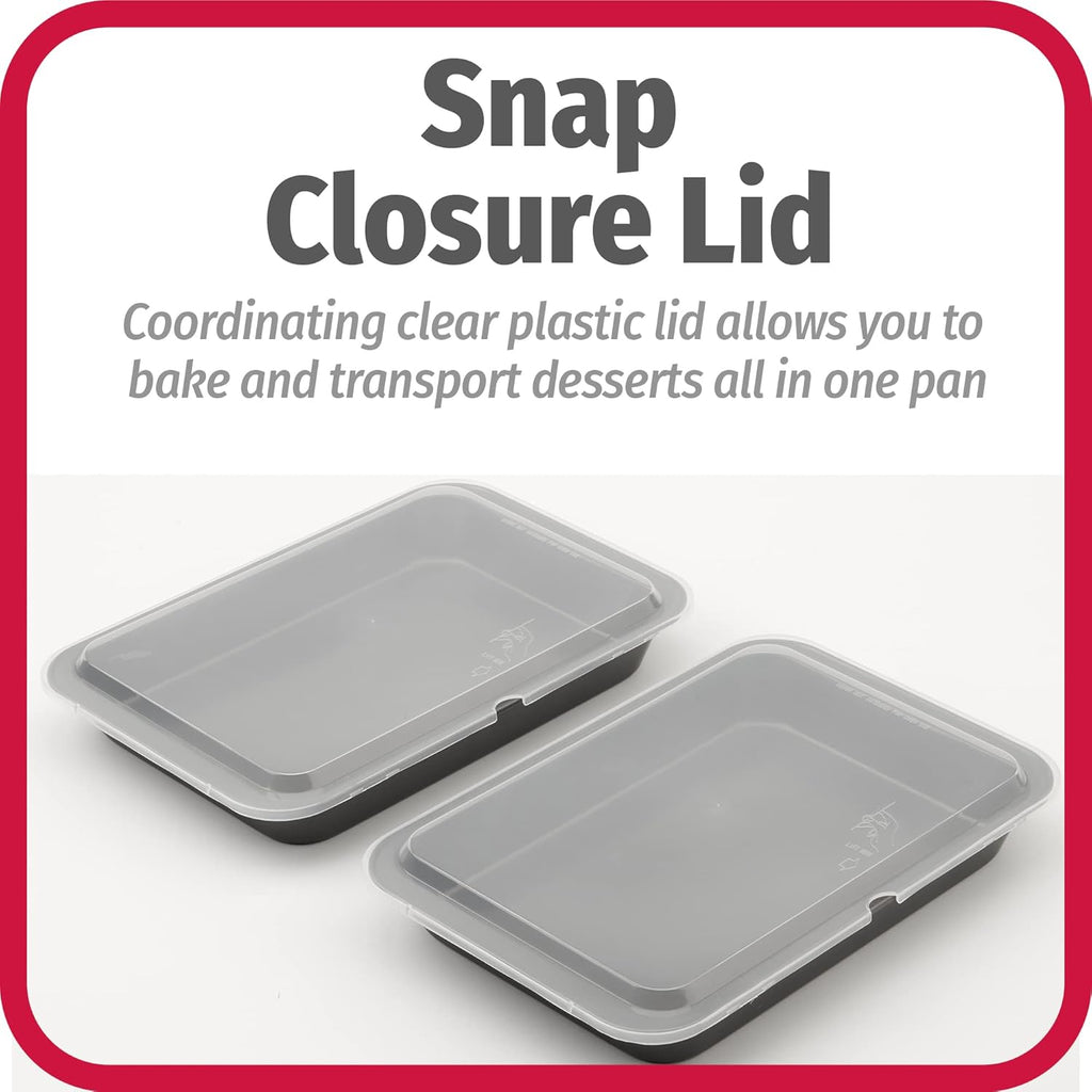 Set of 2 Nonstick Steel 13" X 9" Cake Baking Pans with Covers, Gray