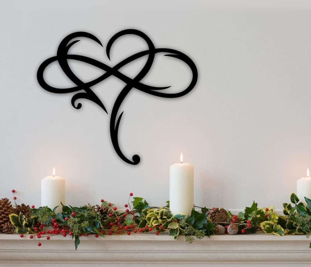 Infinity Heart Wall Decor, Unique Infinity Heart Metal Art Wall Decor Love Sign Steel Wall Plaques Bedroom Ornaments for Home Wedding Decor, Room Living Room Decoration (Black, 15.7X14Inch)